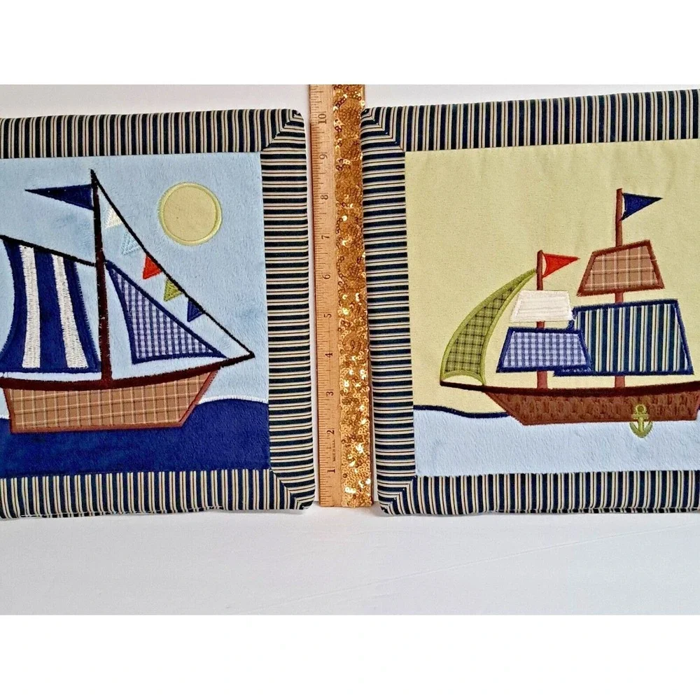 NoJo Crown Crafts Nautical Sailboat Fabric Wall Art Set of 2 Nursery Decor 10x10